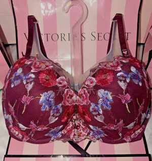Victorias Secret Dream Angels Push Up 34DD Burgundy Floral